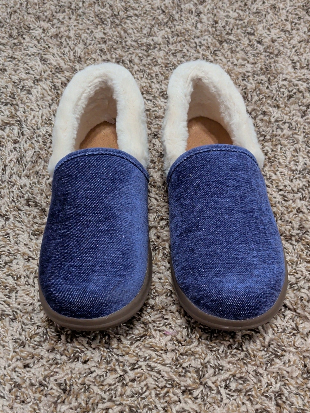 Vionic Clare cozy denin navy blue plush faux fur lined slip on slippers - Picture 2 of 9